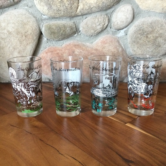 Vintage Hazel Atlas Transportation Glasses Set of Four - Picture 1 of 6